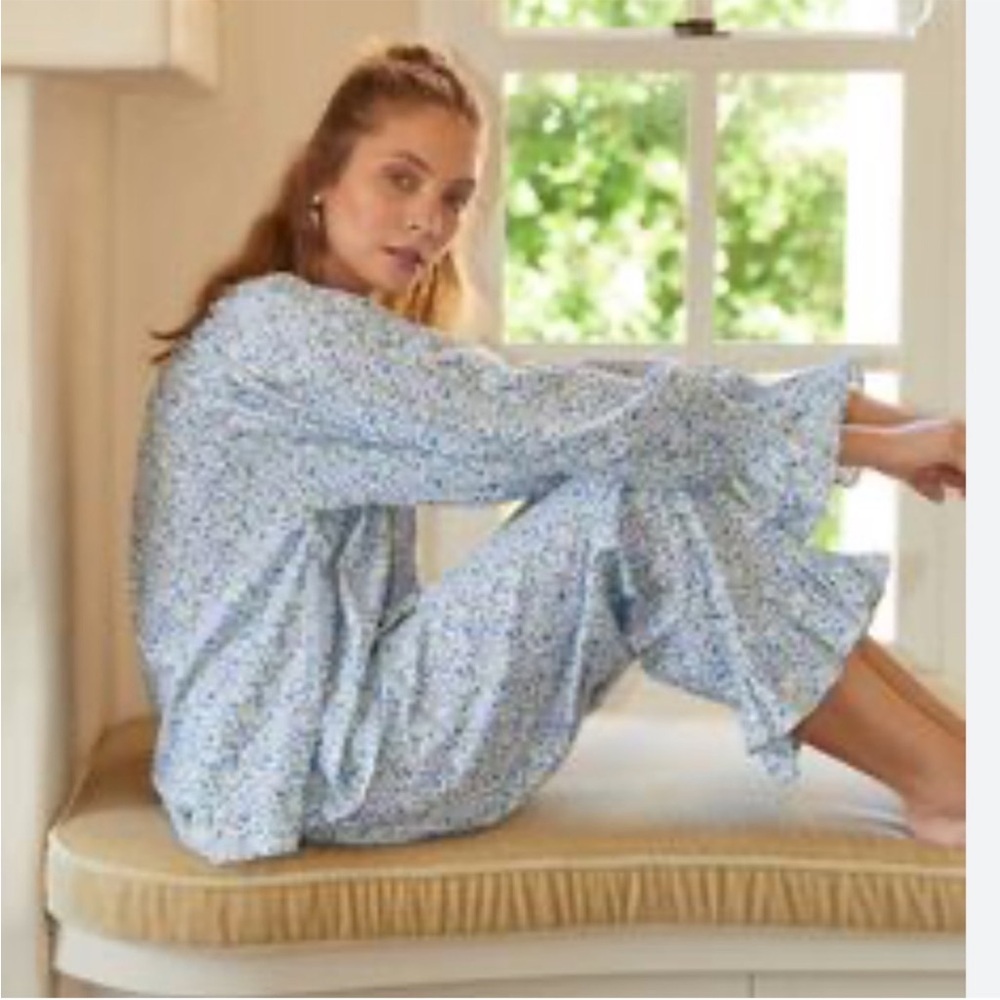 Piyama Light Blue Floral Long Sleeve Pajama Set